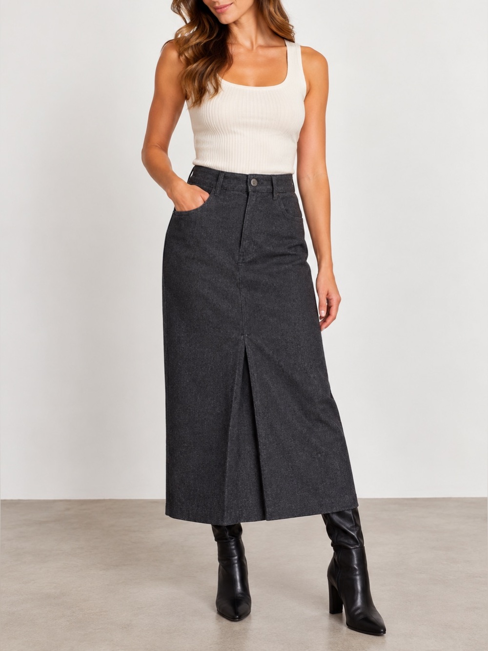 Vintage Polo Sport Ralph Lauren Gray Wool Blend Midi Skirt 12 Quiet Luxury 90s
